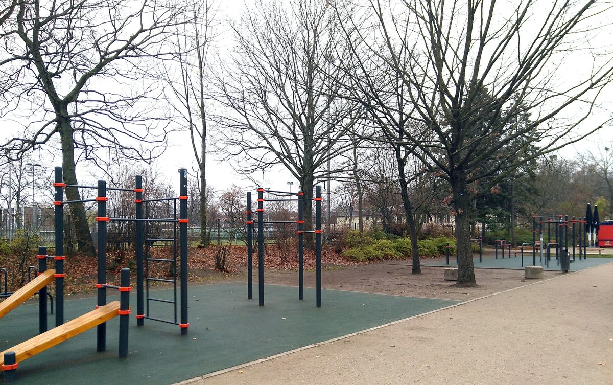 Empty outdoor calisthenics park in winter