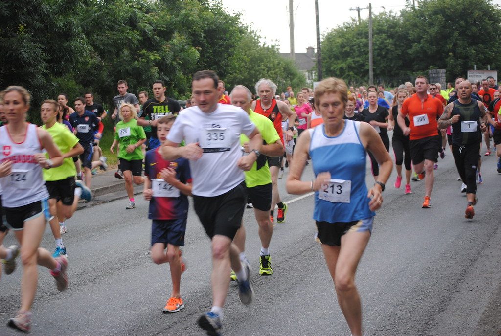 Crowd of runners in road race