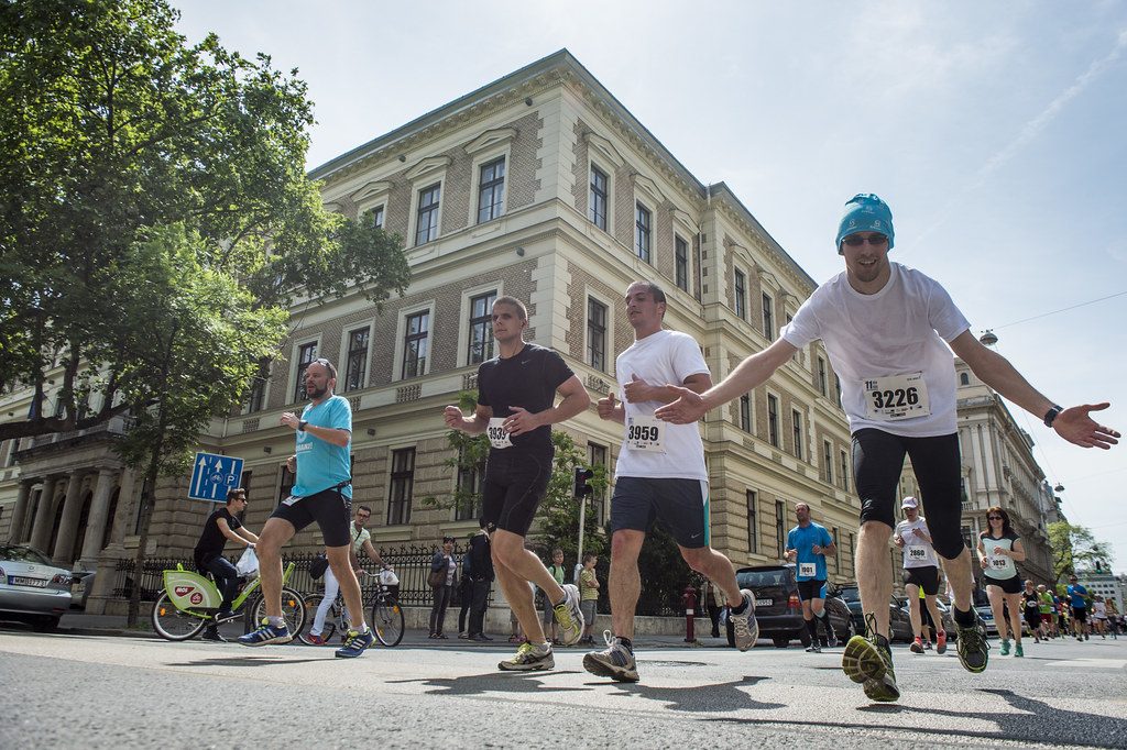 City marathon runners on street