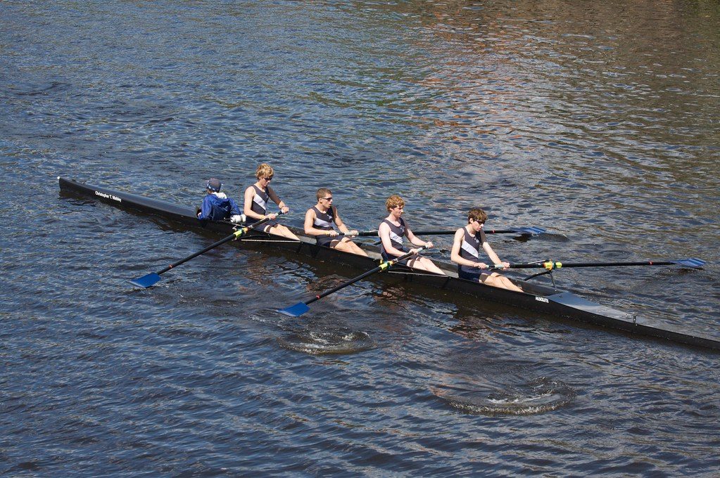 Rowing four on river