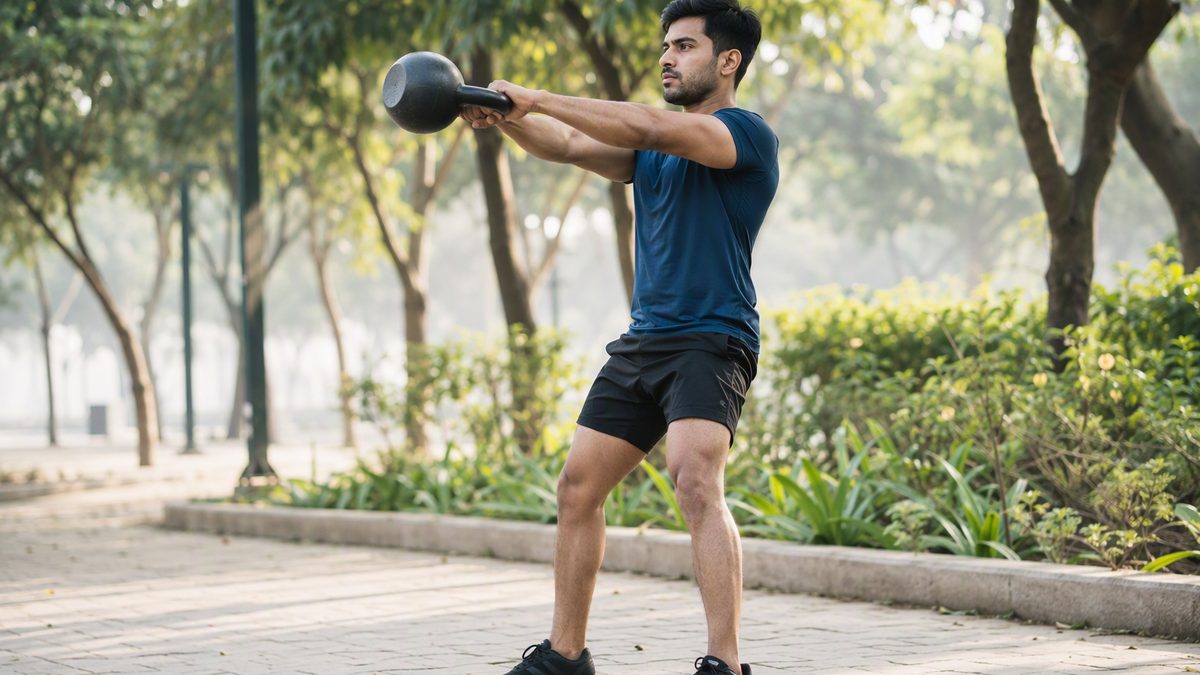 Person doing kettlebell swing with good form