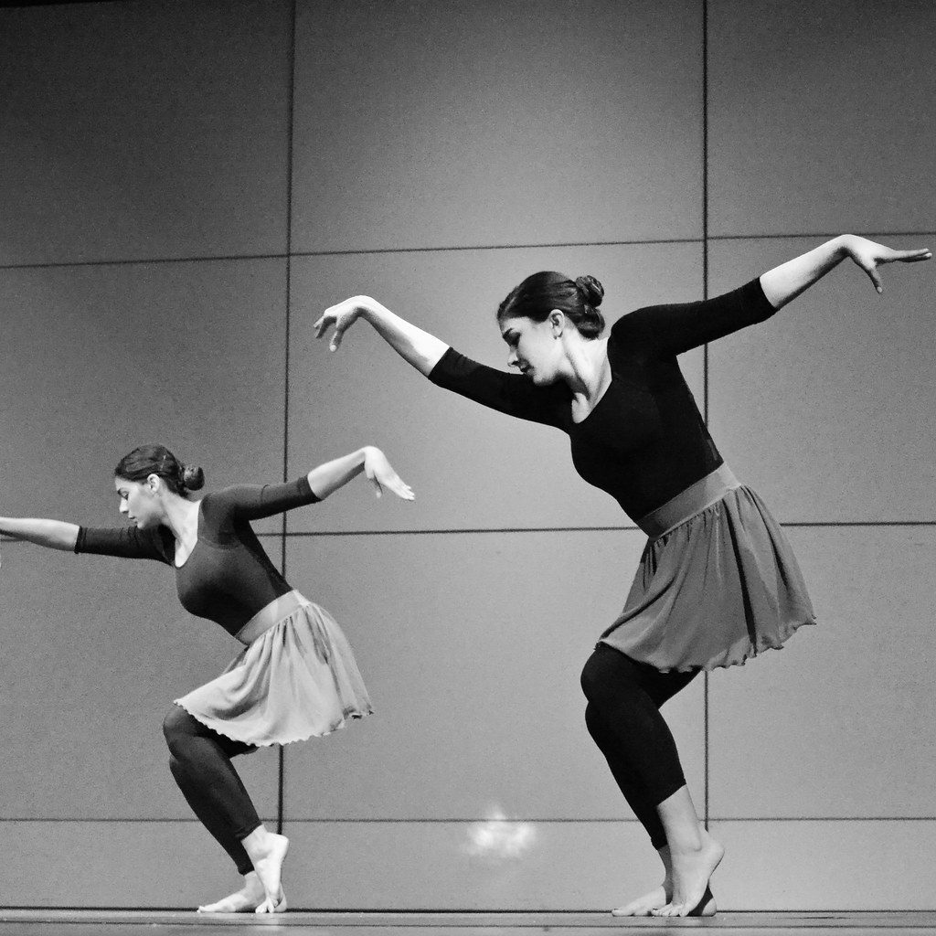 B&W two dancers performing