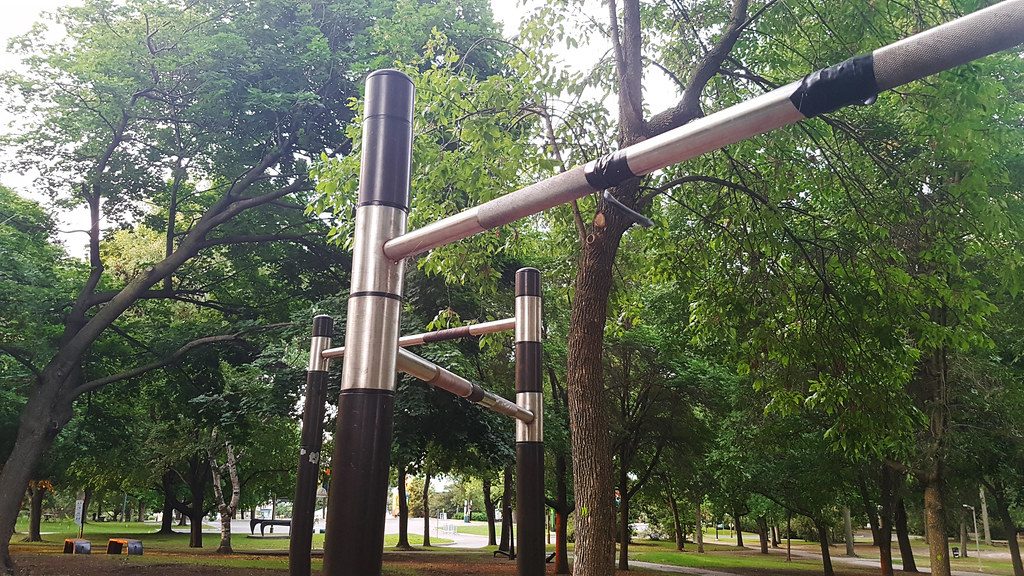 Empty calisthenics bars in park