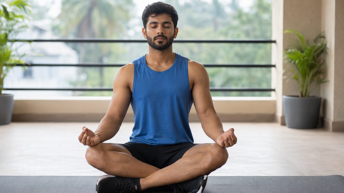 Person meditating after workout on mat
