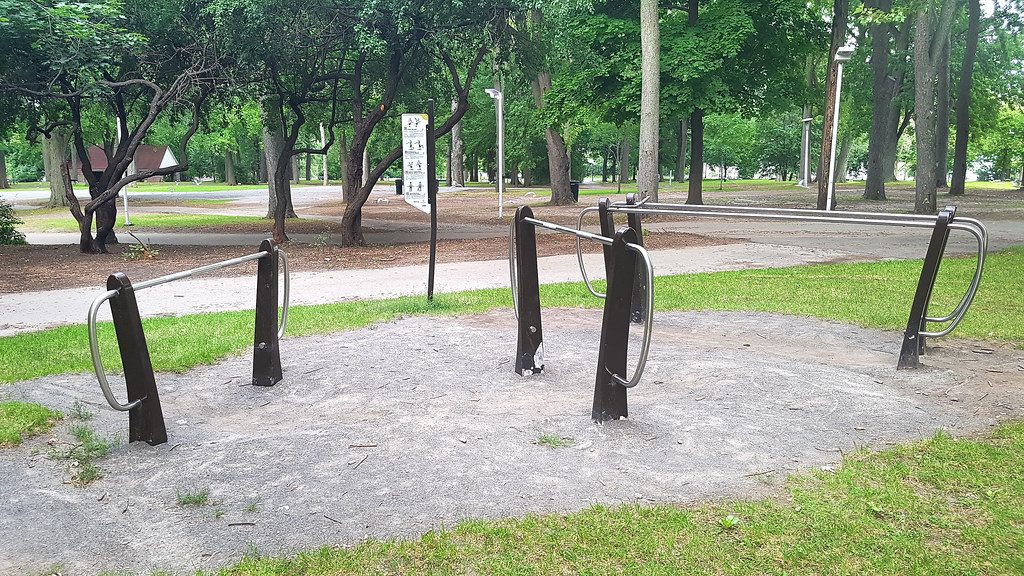 Empty outdoor dip bars in park