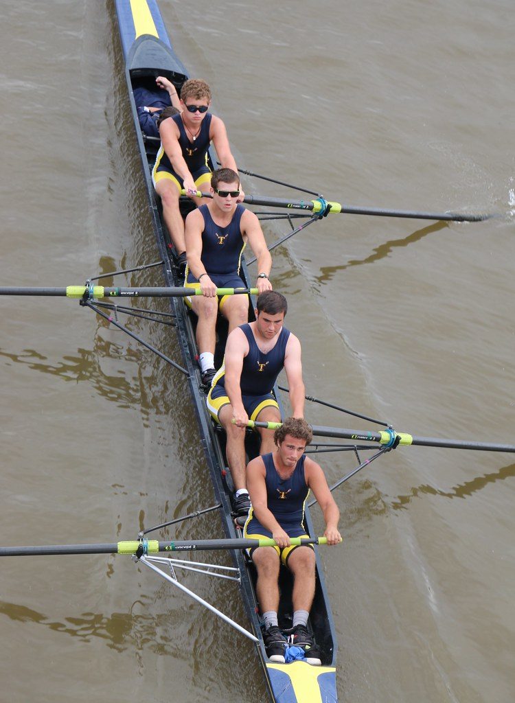 Aerial view of rowing four on water