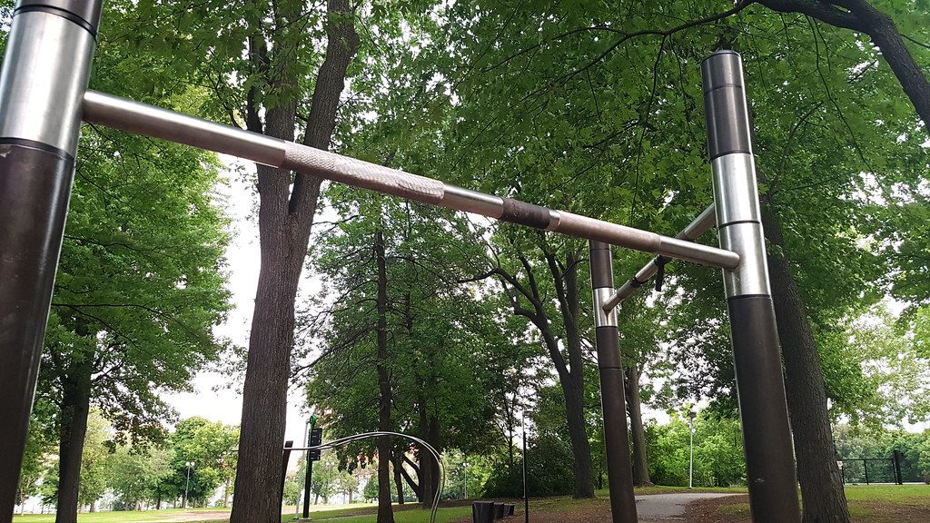 Outdoor pull-up bars in park, no rower