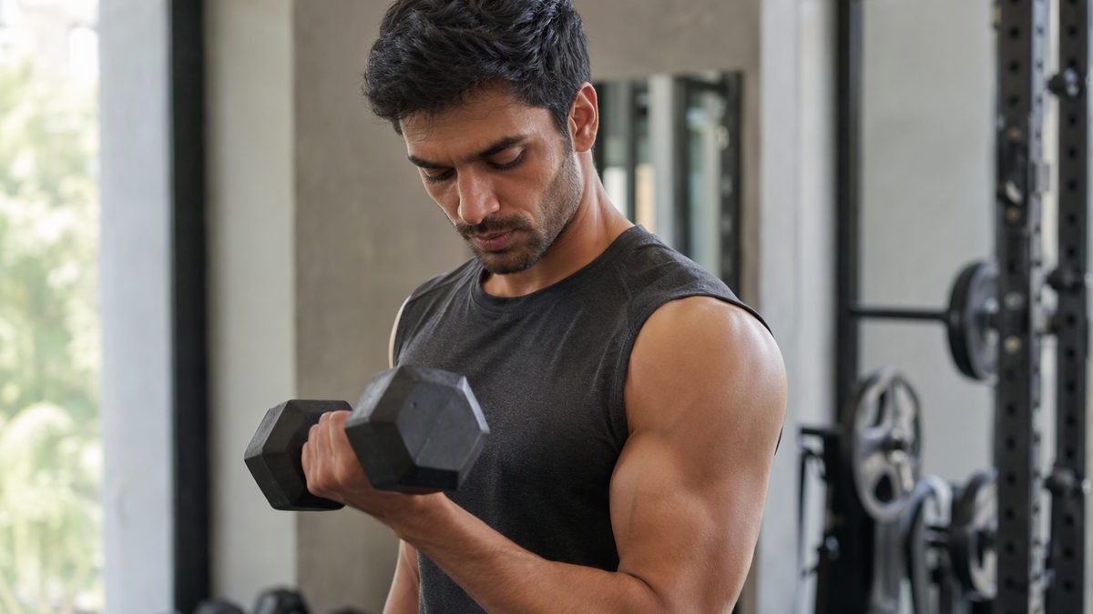 Person doing focused slow movement, mind-muscle connection
