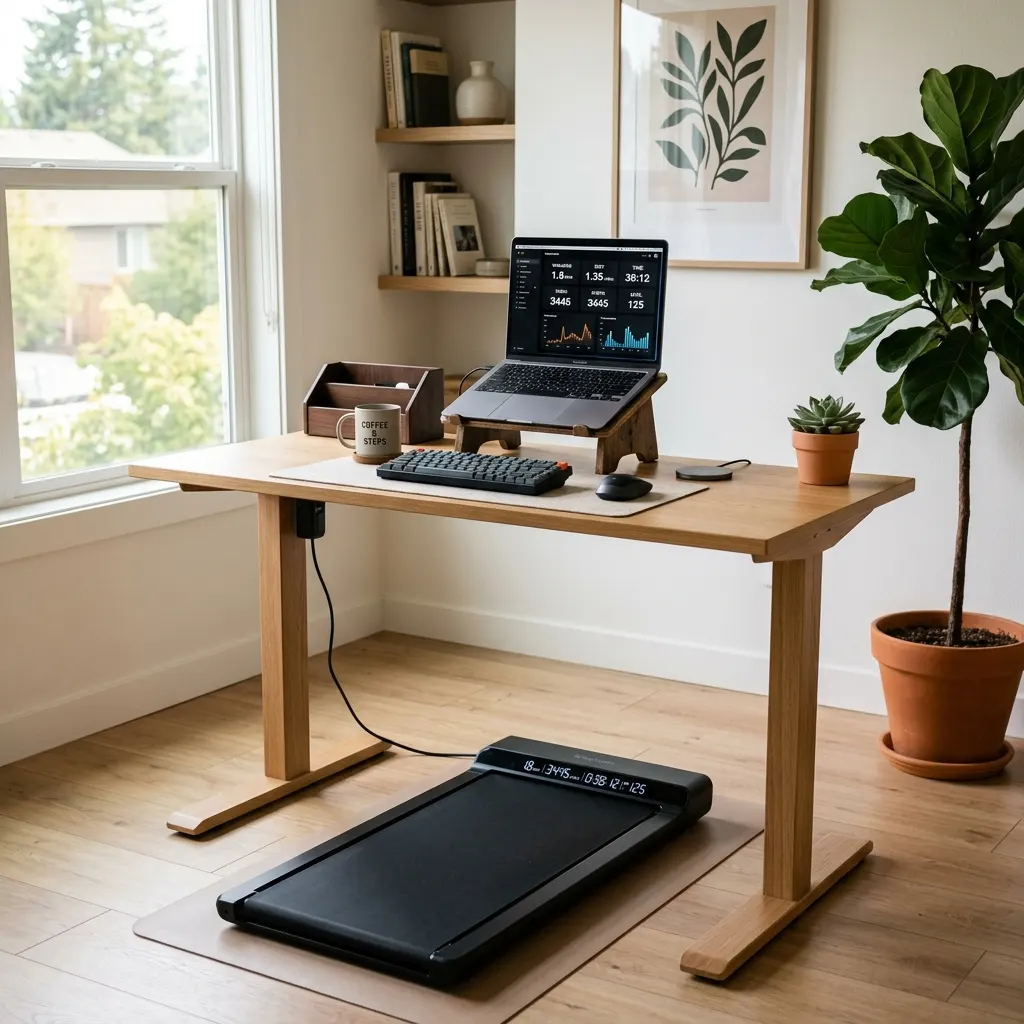 Slim walking pad in a small apartment living room